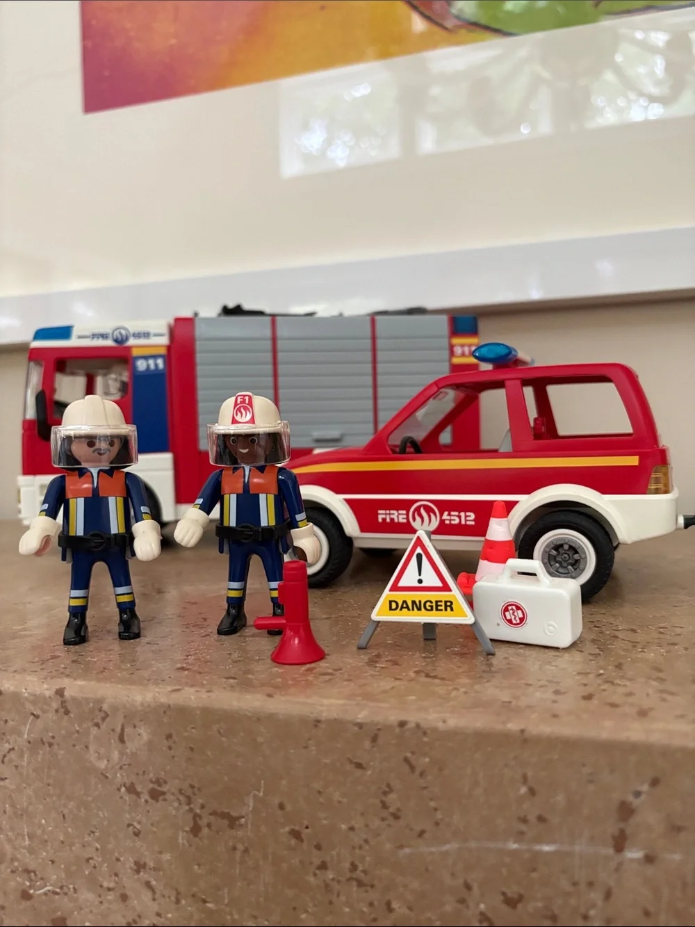 Playmobil 2008 Kids Fire Rescue Toy Truck with Accessories - Red, 2 Figures